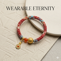 Slowloop | The Infinite Fortune: Hand-Woven Multi-Tapestry Bracelet with Fretwork Bead & Triple-Tier Charm