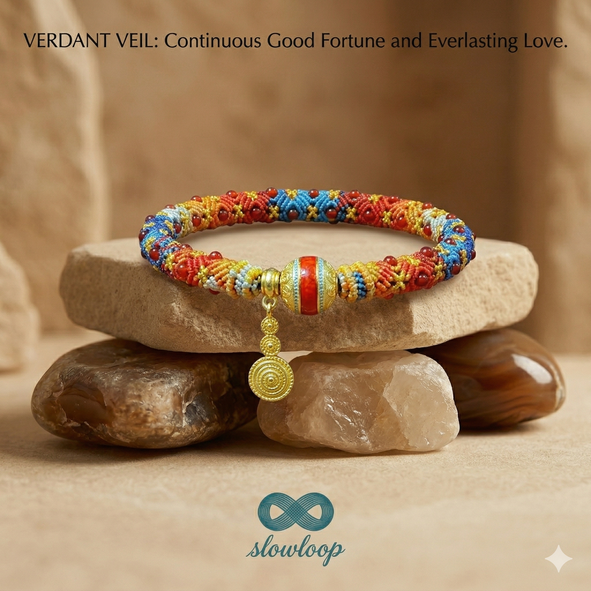Slowloop | The Mystic Lattice: Hand-Woven Royal Purple Bracelet with Imperial Bead & Fortune Charm