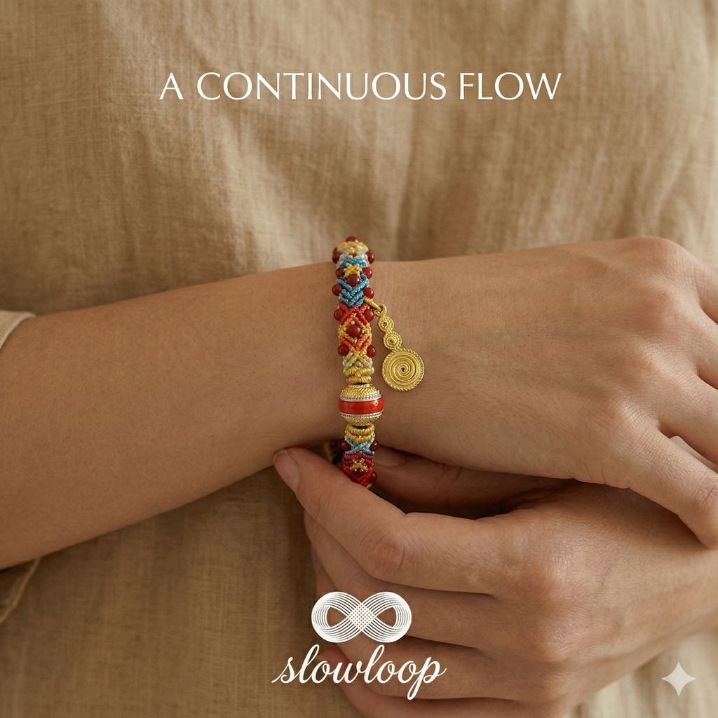 Slowloop | The Mystic Lattice: Hand-Woven Royal Purple Bracelet with Imperial Bead & Fortune Charm