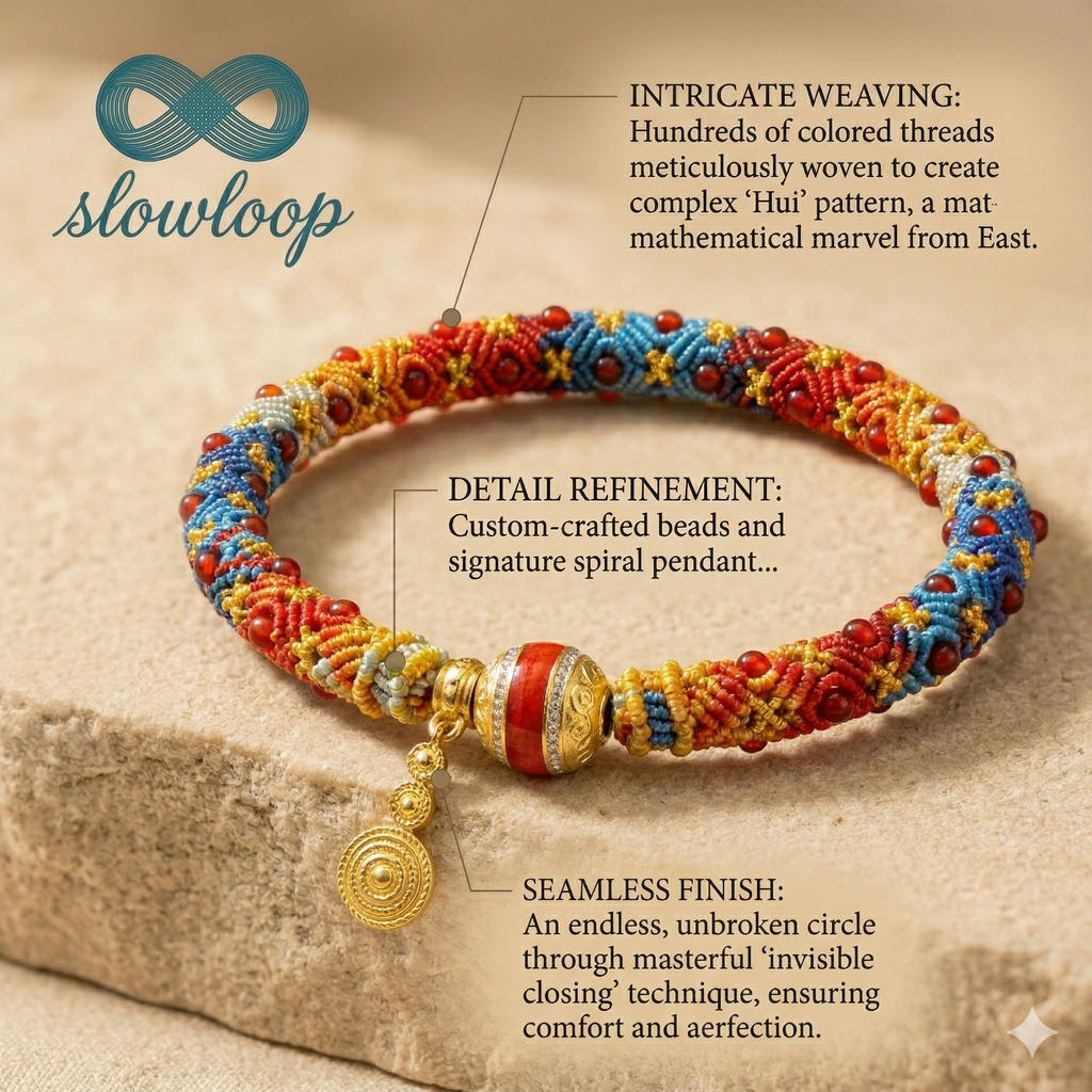 Slowloop | The Mystic Lattice: Hand-Woven Royal Purple Bracelet with Imperial Bead & Fortune Charm