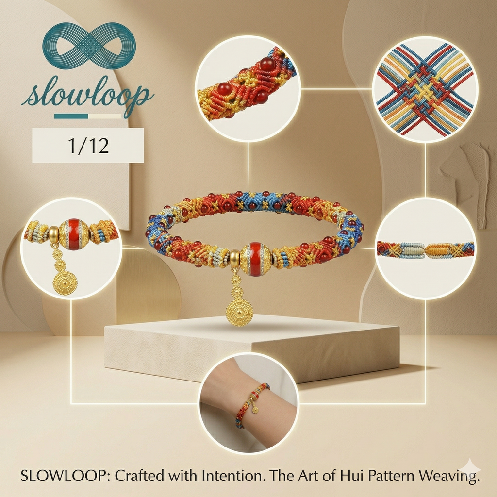 Slowloop | The Mystic Lattice: Hand-Woven Royal Purple Bracelet with Imperial Bead & Fortune Charm