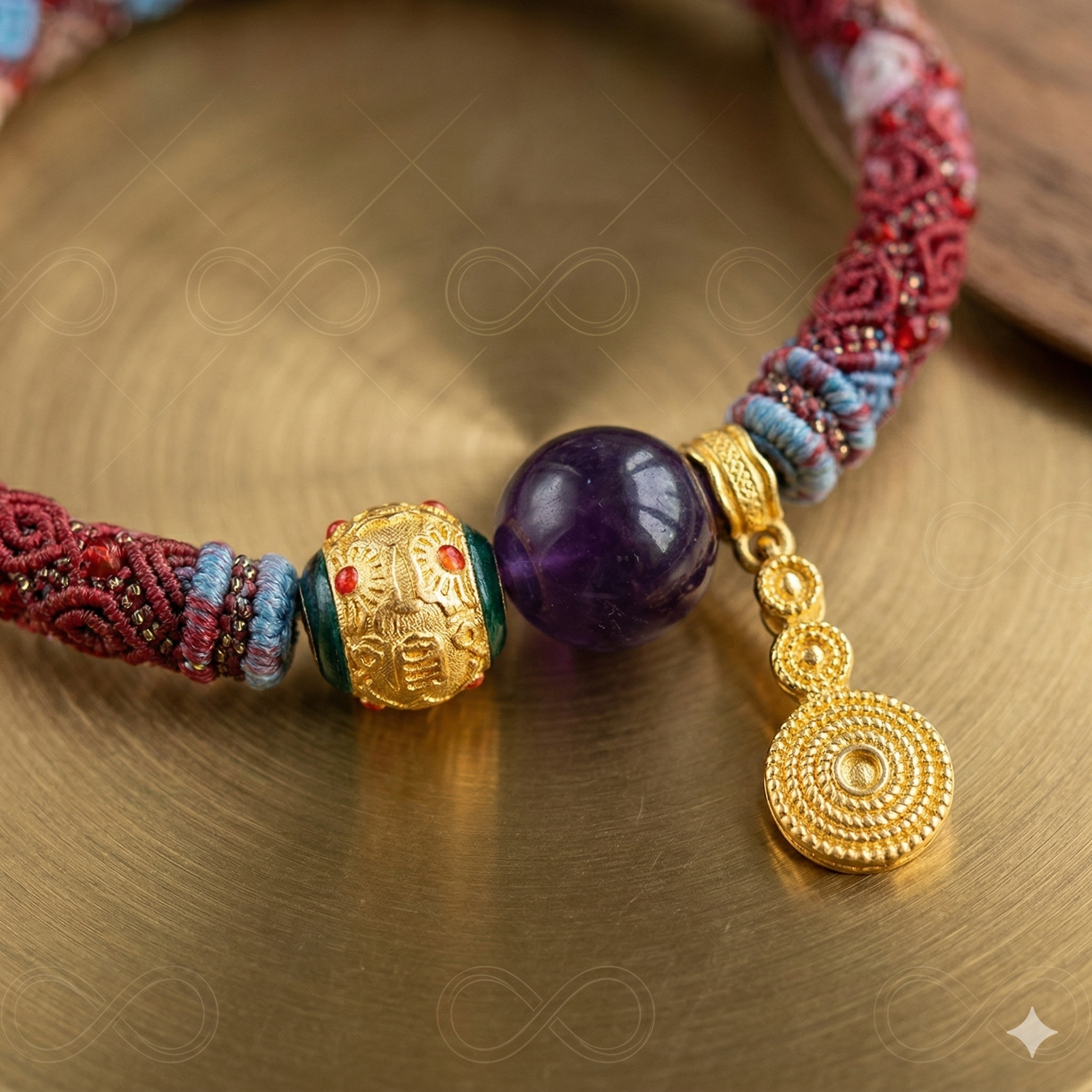 Slowloop | The Cycle of Serenity: Hand-Woven Algorithmic Bracelet with Amethyst Soul & Spiral Totem