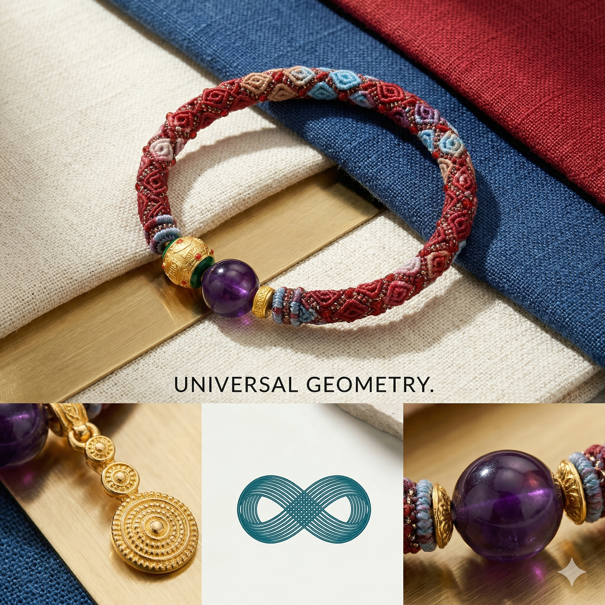 Slowloop | The Cycle of Serenity: Hand-Woven Algorithmic Bracelet with Amethyst Soul & Spiral Totem
