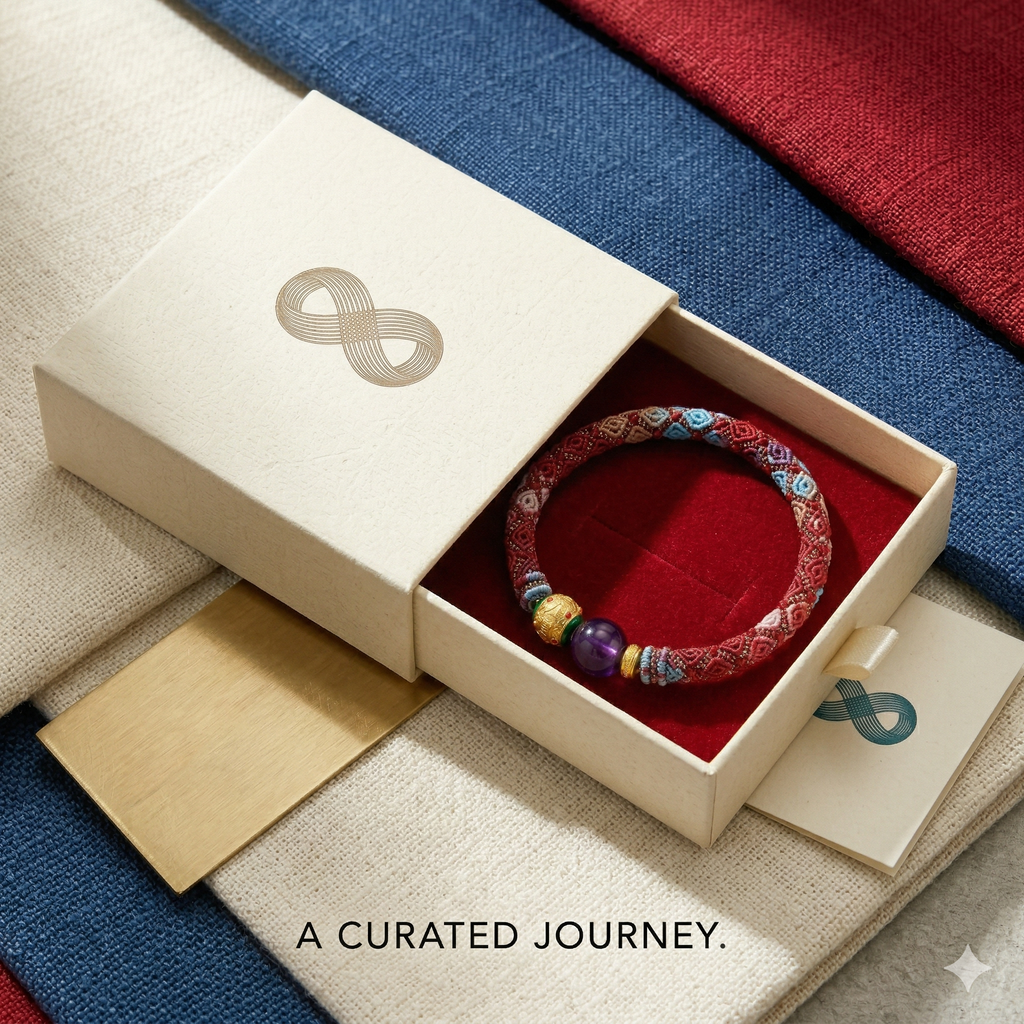 Slowloop | The Cycle of Serenity: Hand-Woven Algorithmic Bracelet with Amethyst Soul & Spiral Totem