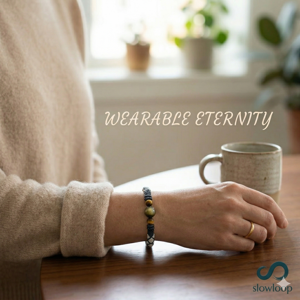 Slowloop | Eternal Flow: Hand-Woven Monochrome Huiwen Bracelet with Golden Tiger’s Eye