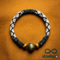 Slowloop | Eternal Flow: Hand-Woven Monochrome Huiwen Bracelet with Golden Tiger’s Eye