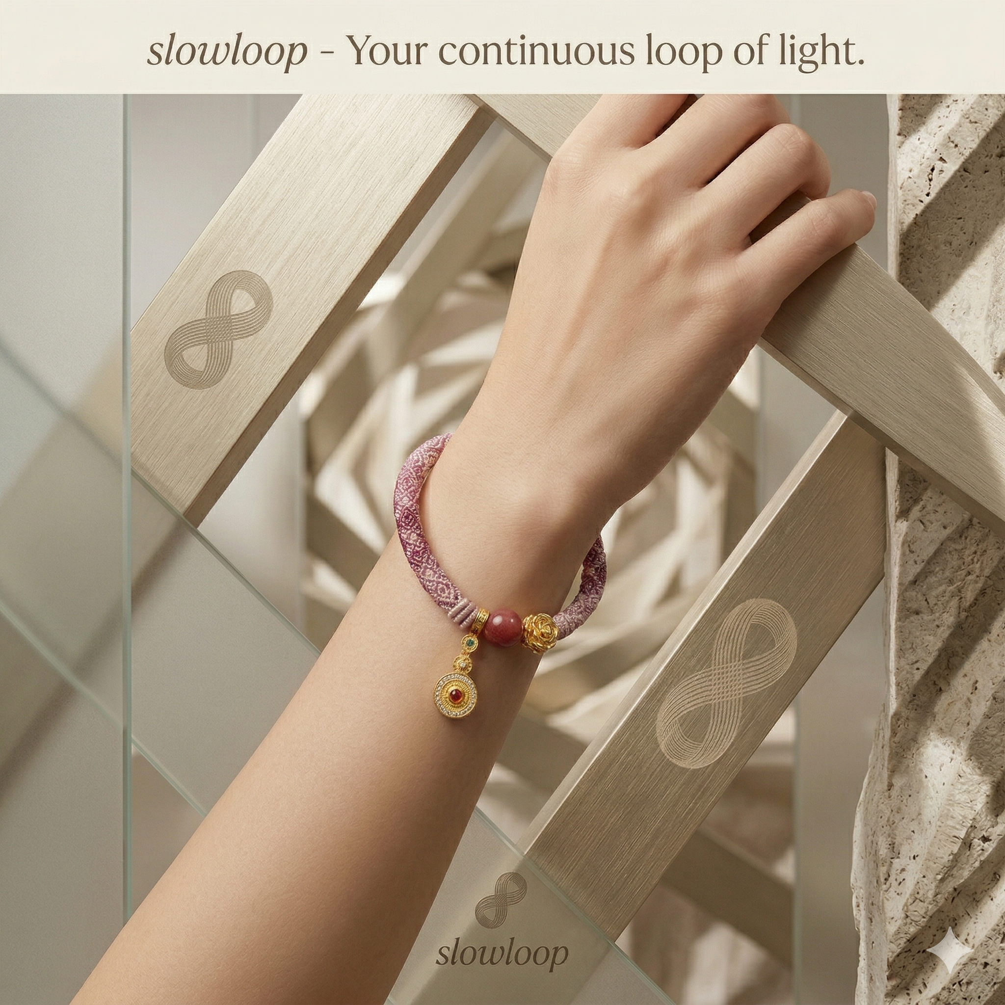 Slowloop | The Rose of Eternity: Hand-Woven Mauve Gradient Bracelet with Imperial Rose & Red Agate