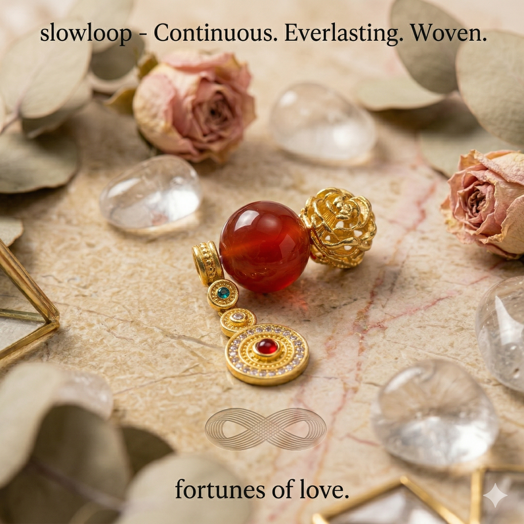 Slowloop | The Rose of Eternity: Hand-Woven Mauve Gradient Bracelet with Imperial Rose & Red Agate