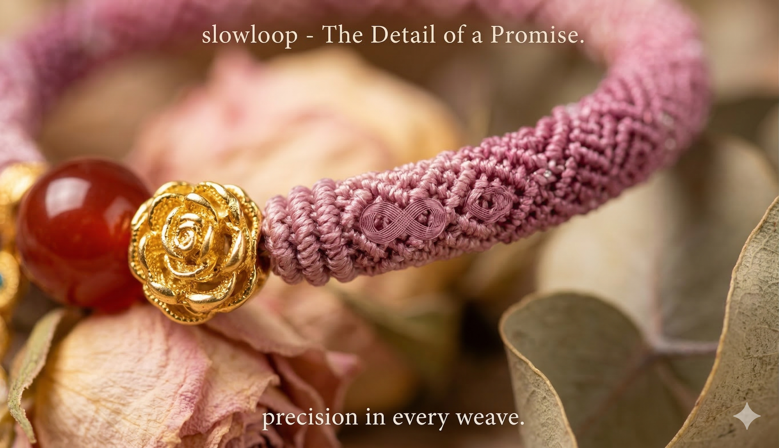 Slowloop | The Rose of Eternity: Hand-Woven Mauve Gradient Bracelet with Imperial Rose & Red Agate