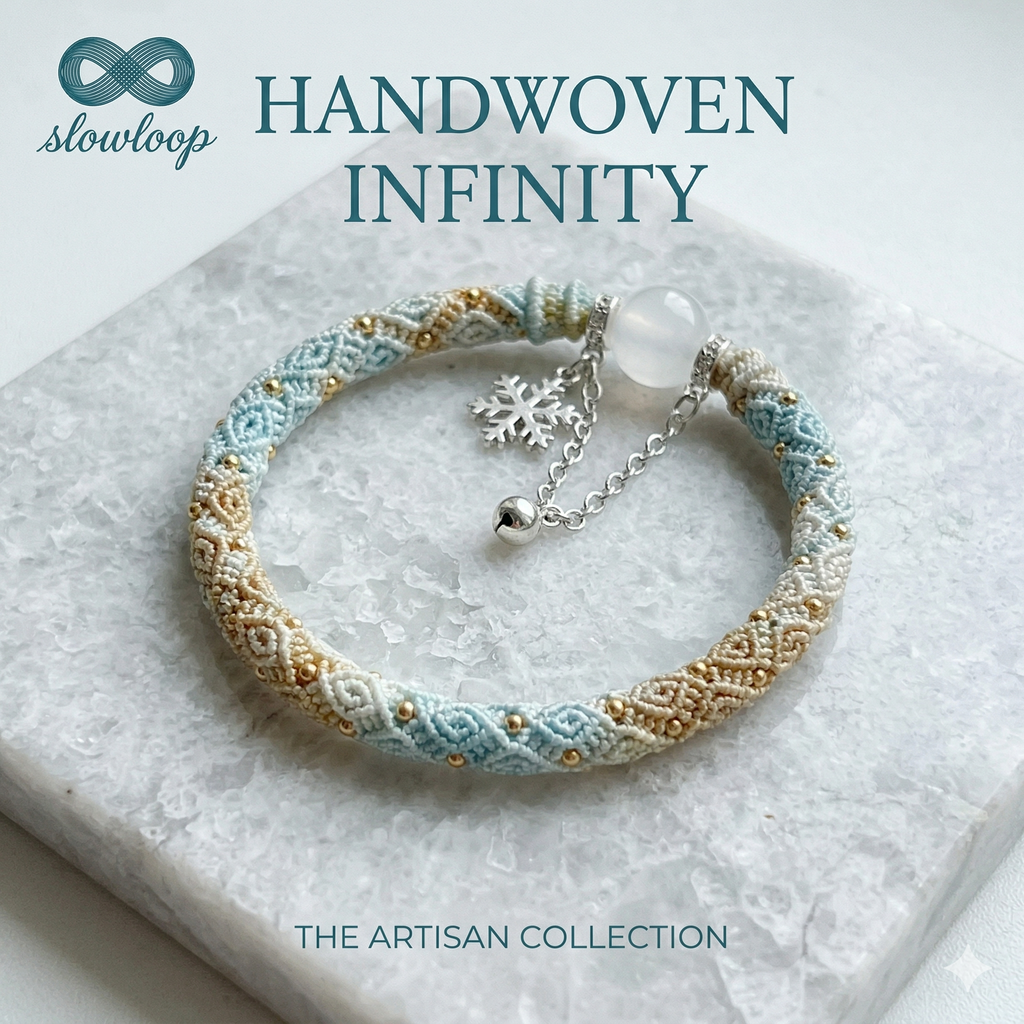 Slowloop | The Infinite Path: Hand-Woven Light Gradient Bracelet with Iridescent Core & Gold Accents