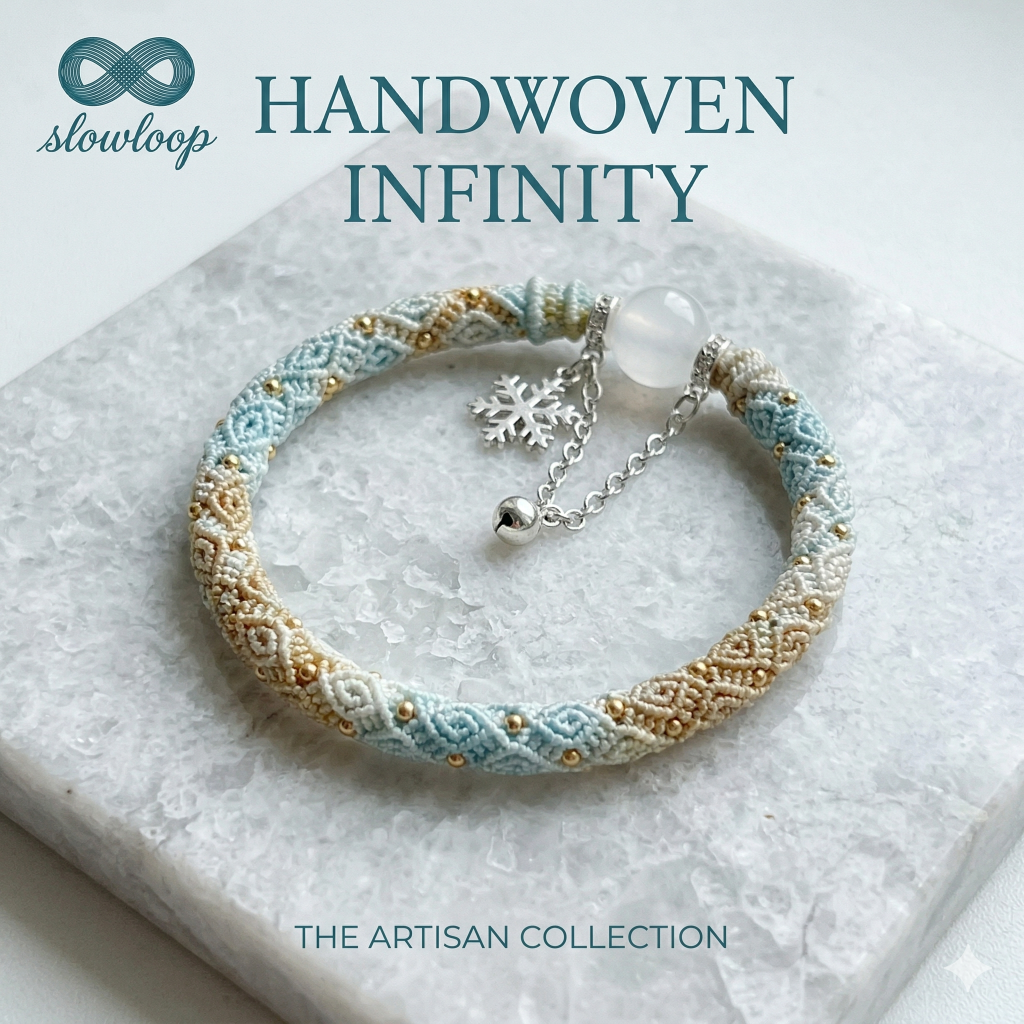 Slowloop | The Infinite Path: Hand-Woven Light Gradient Bracelet with Iridescent Core & Gold Accents