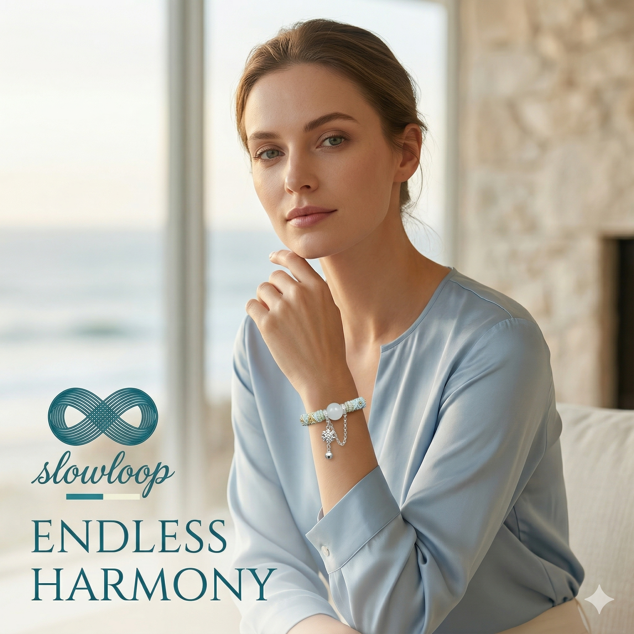 Slowloop | The Infinite Path: Hand-Woven Light Gradient Bracelet with Iridescent Core & Gold Accents
