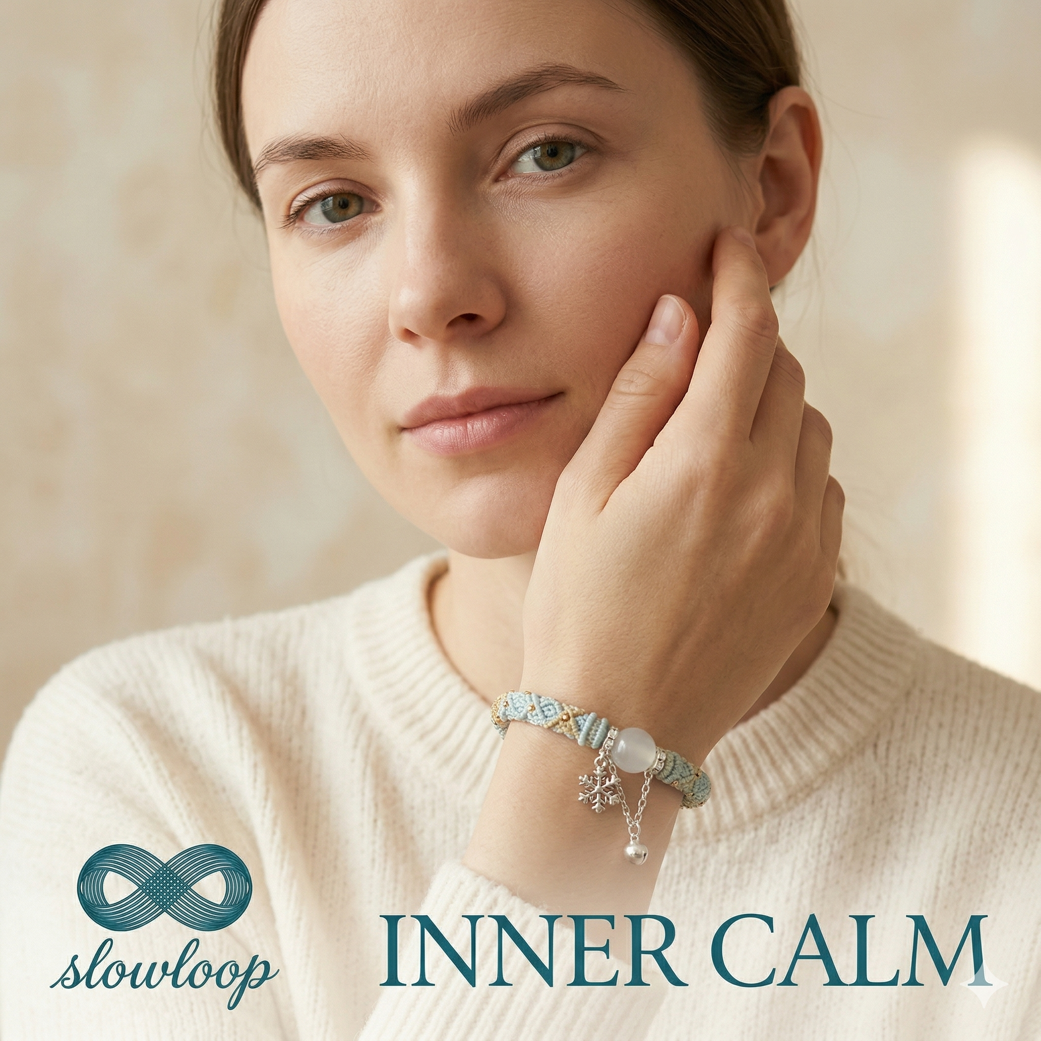 Slowloop | The Infinite Path: Hand-Woven Light Gradient Bracelet with Iridescent Core & Gold Accents