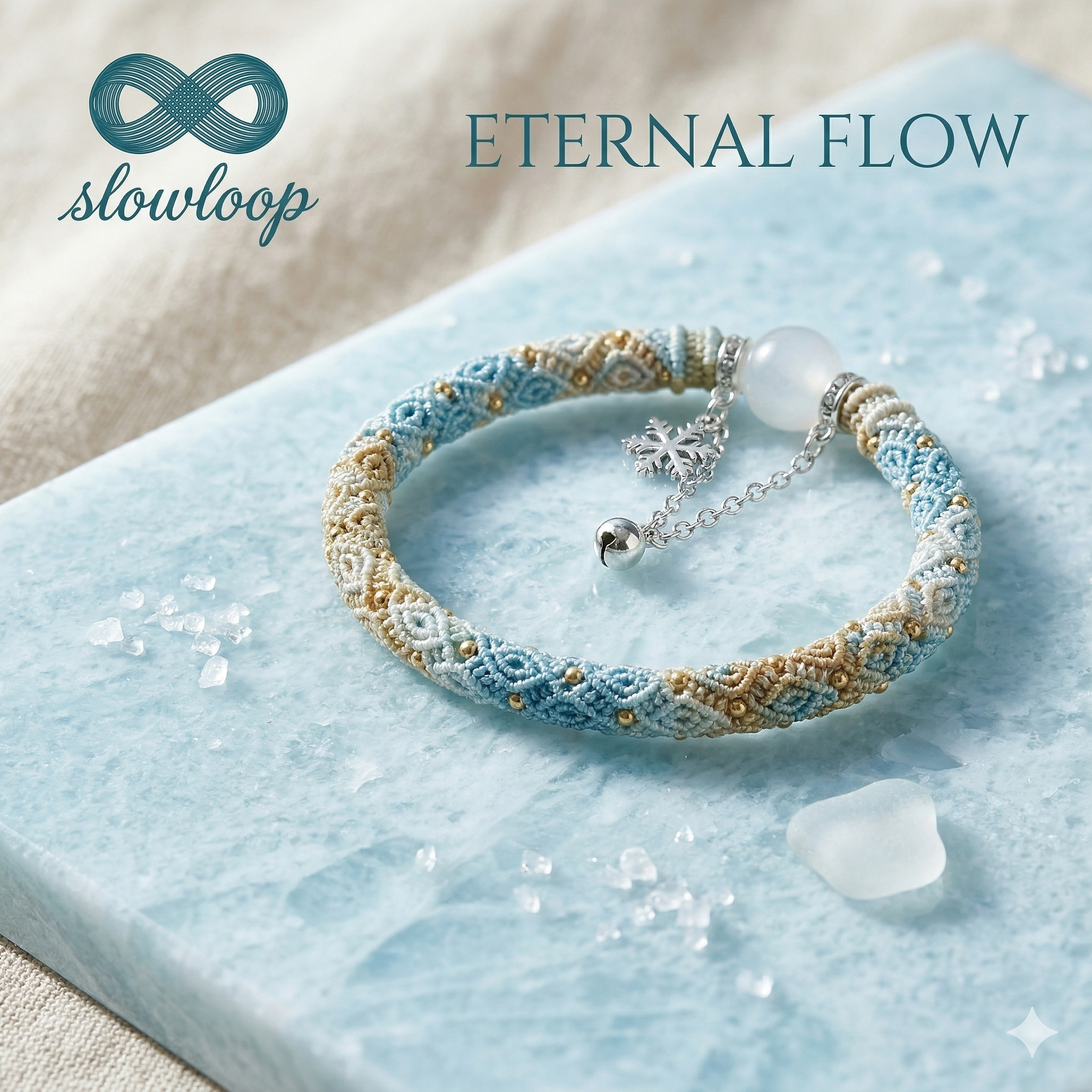 Slowloop | The Infinite Path: Hand-Woven Light Gradient Bracelet with Iridescent Core & Gold Accents