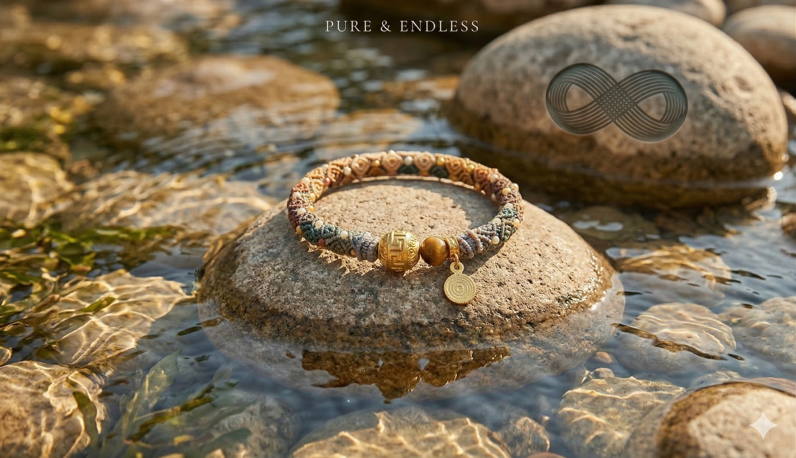 Slowloop | The Earth & Ether: Hand-Woven Gradient Bracelet with Fretwork Bead & Hammered Charms