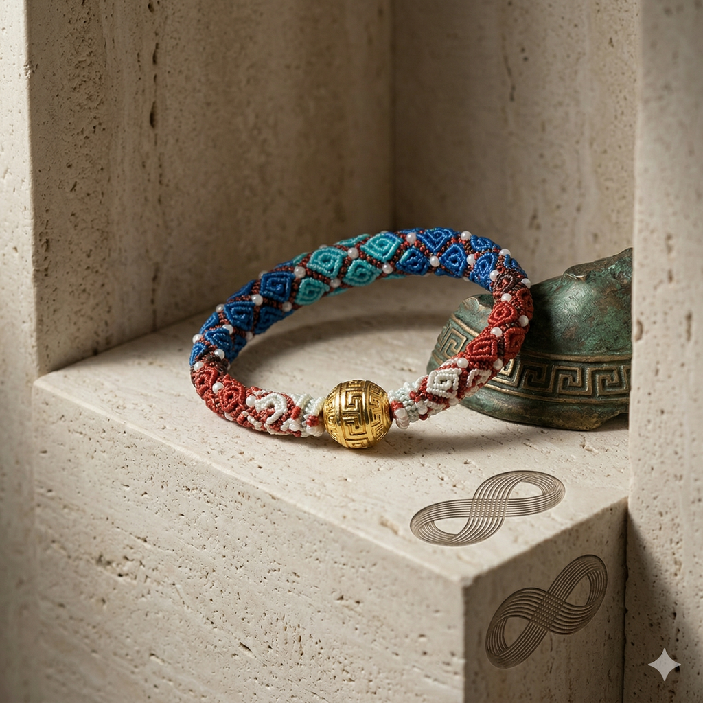 Slowloop | Verdant Veil: The Great Harmony Hand-Woven Bracelet with Spiral Pendant & Pearl Accents