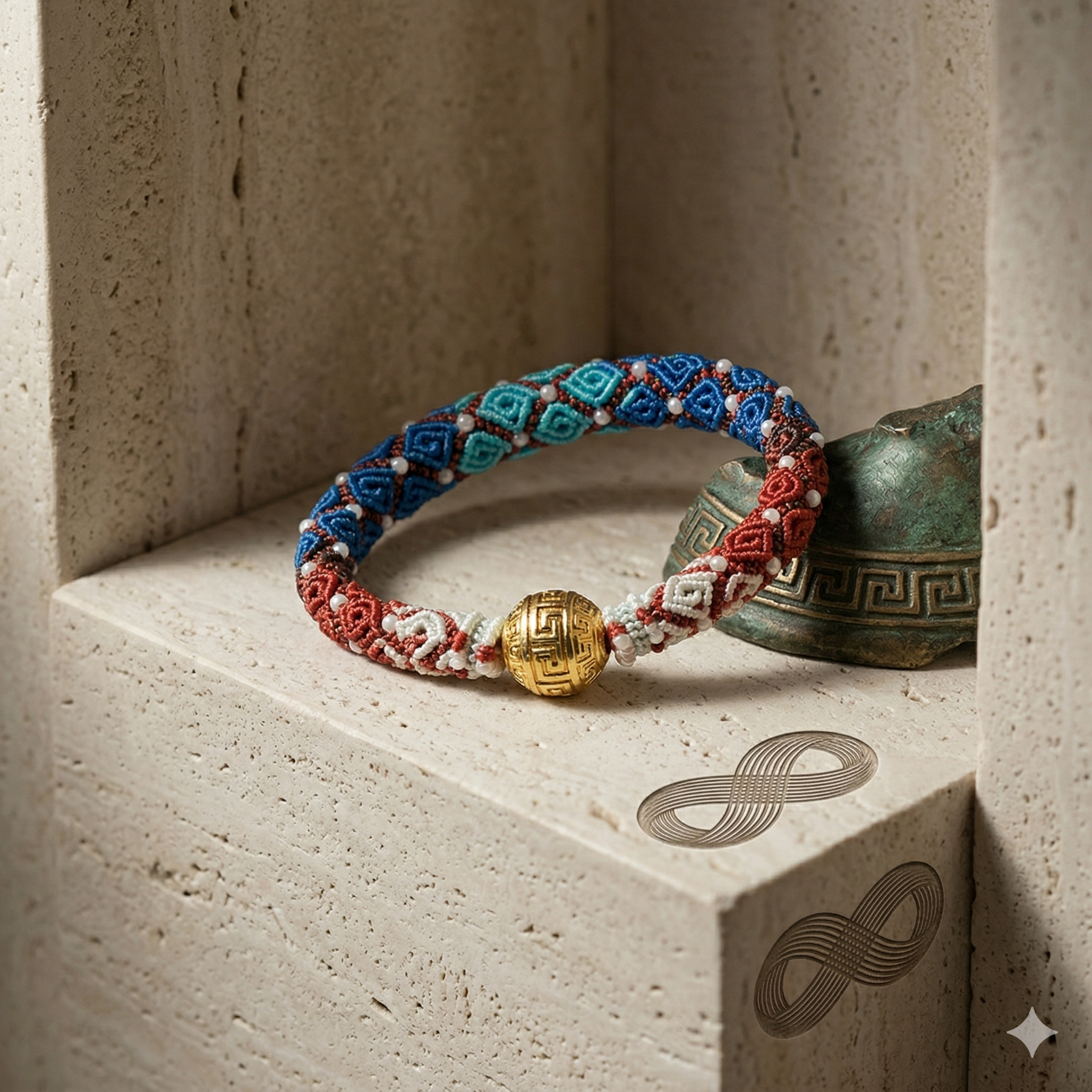 Slowloop | Verdant Veil: The Great Harmony Hand-Woven Bracelet with Spiral Pendant & Pearl Accents