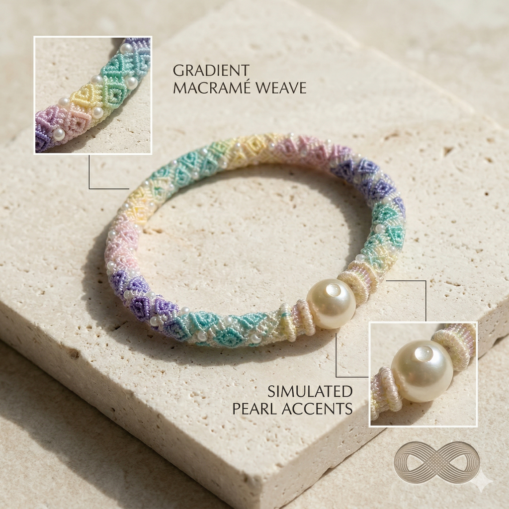 Slowloop | The Iridescent Series: "Wearable Morning Mist" Hand-Woven Silk Bracelet with Lustrous Focal Pearl