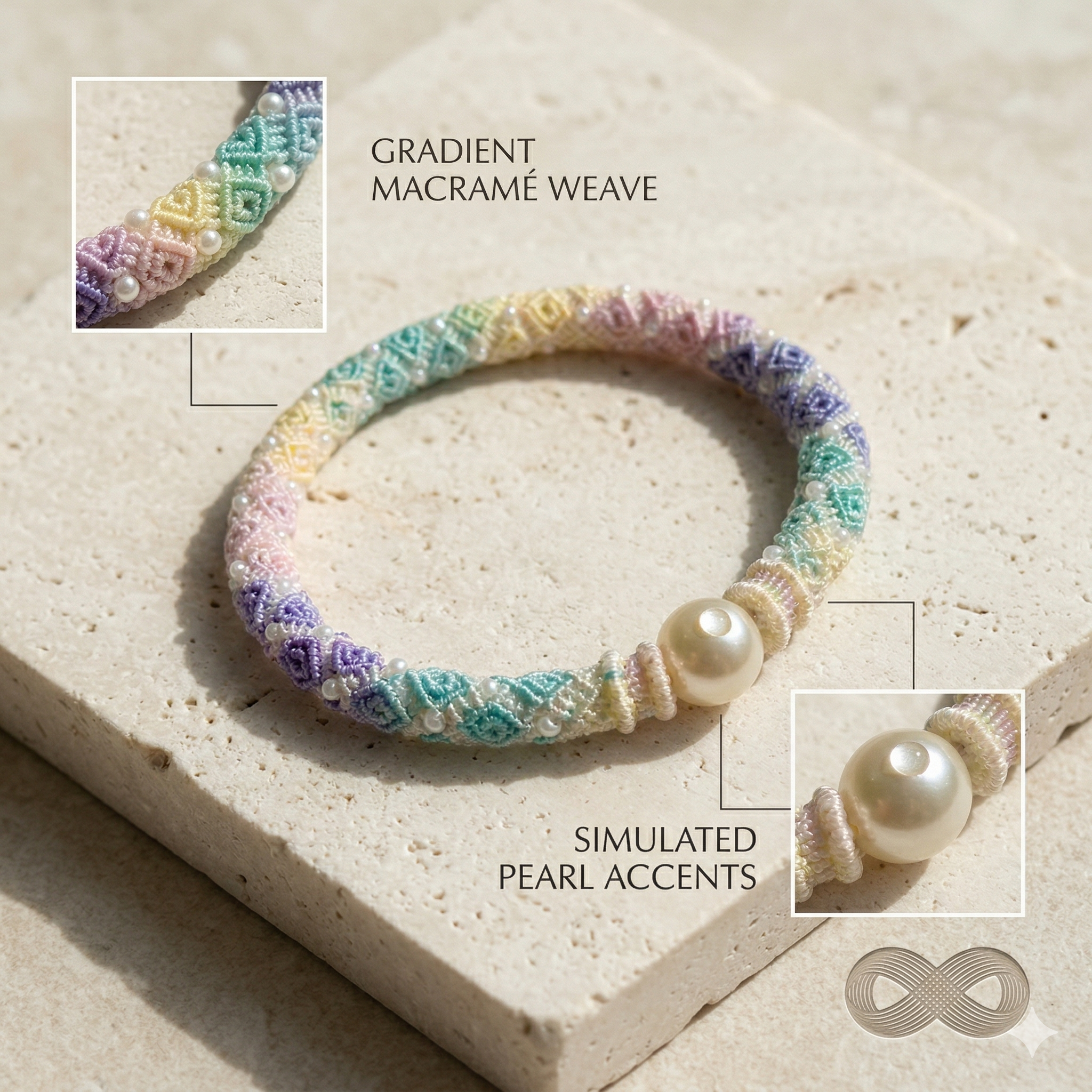 Slowloop | The Iridescent Series: "Wearable Morning Mist" Hand-Woven Silk Bracelet with Lustrous Focal Pearl