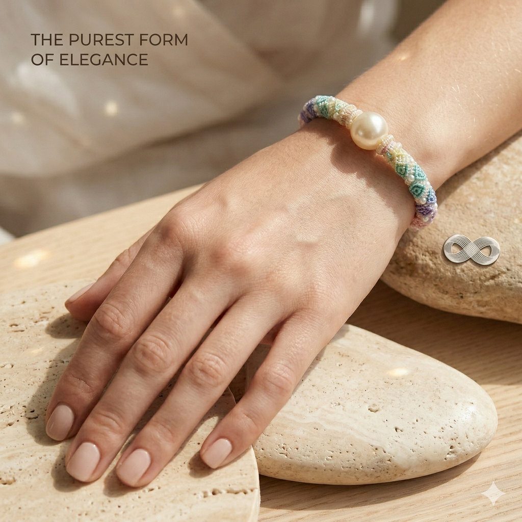 Slowloop | The Iridescent Series: "Wearable Morning Mist" Hand-Woven Silk Bracelet with Lustrous Focal Pearl