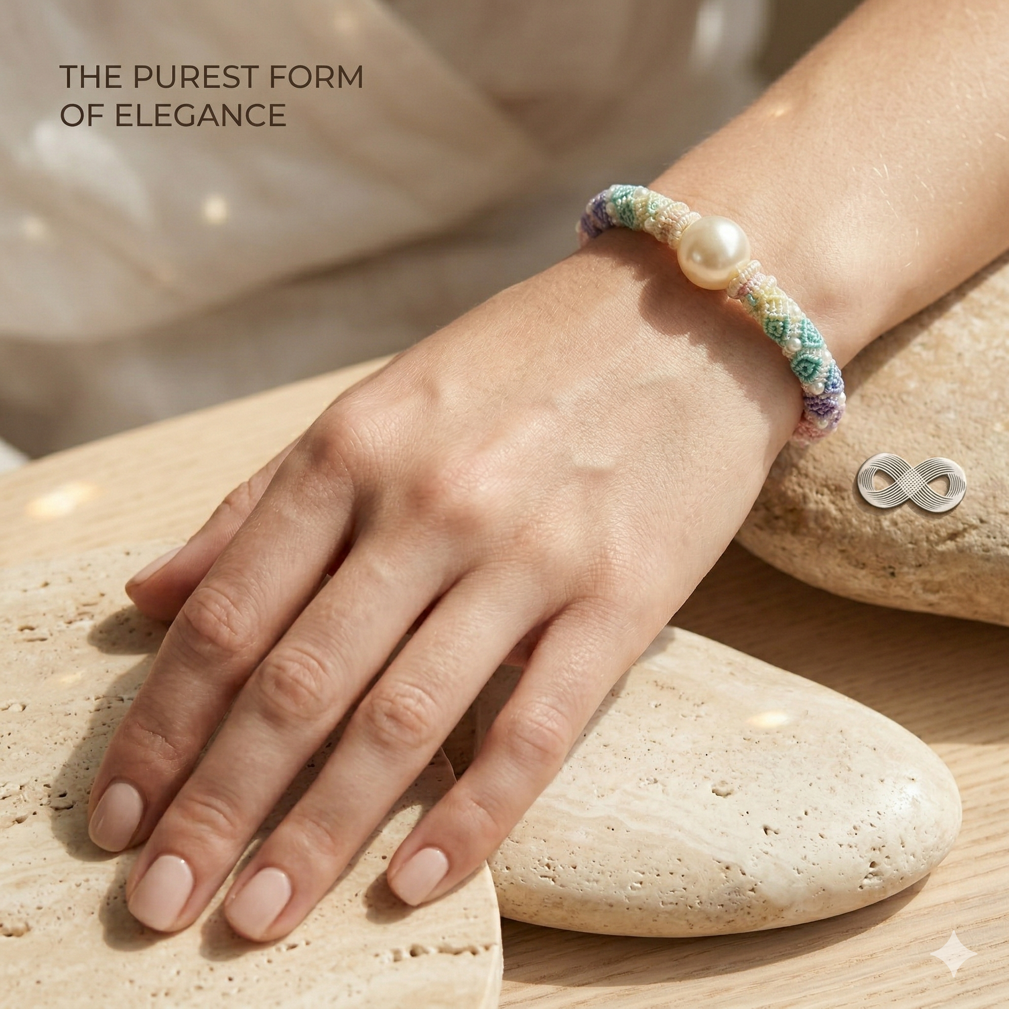 Slowloop | The Iridescent Series: "Wearable Morning Mist" Hand-Woven Silk Bracelet with Lustrous Focal Pearl