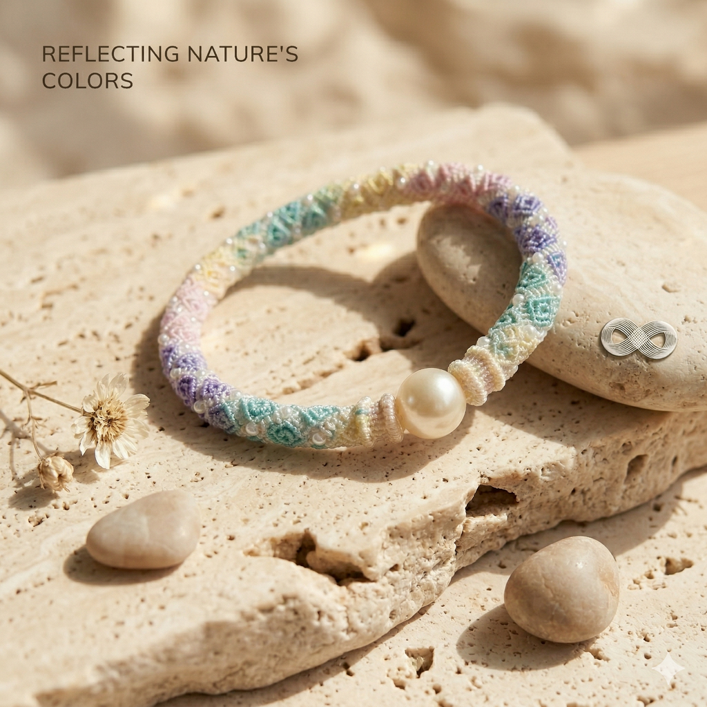 Slowloop | The Iridescent Series: "Wearable Morning Mist" Hand-Woven Silk Bracelet with Lustrous Focal Pearl