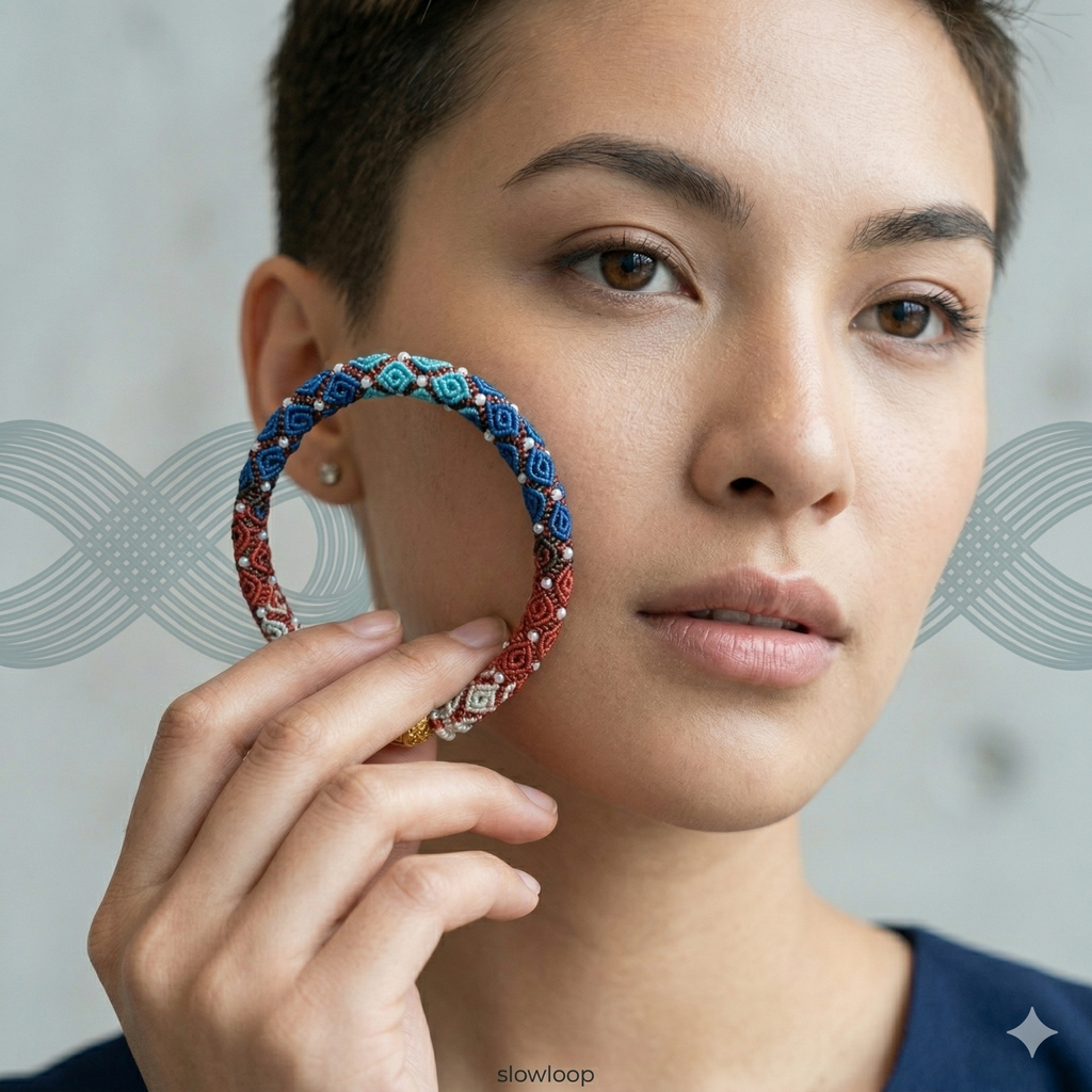 Slowloop | Verdant Veil: The Great Harmony Hand-Woven Bracelet with Spiral Pendant & Pearl Accents