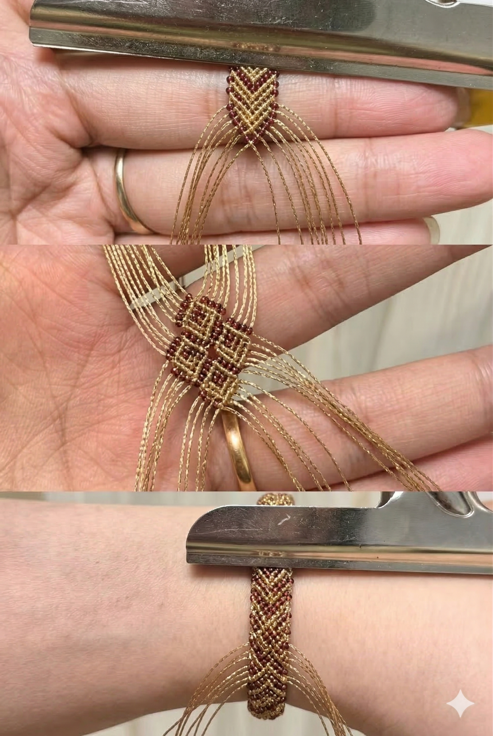Slowloop | Golden Echo: Hand-Woven Imperial Huiwen Bracelet with Artisanal Dangles
