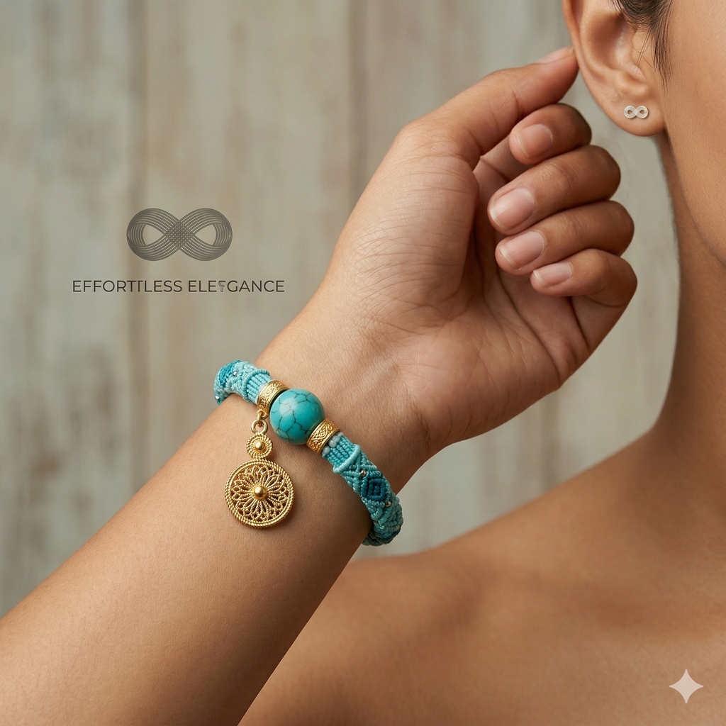 Slowloop | Azure Flow: Hand-Woven Teal Gradient Bracelet with Turquoise & Gold