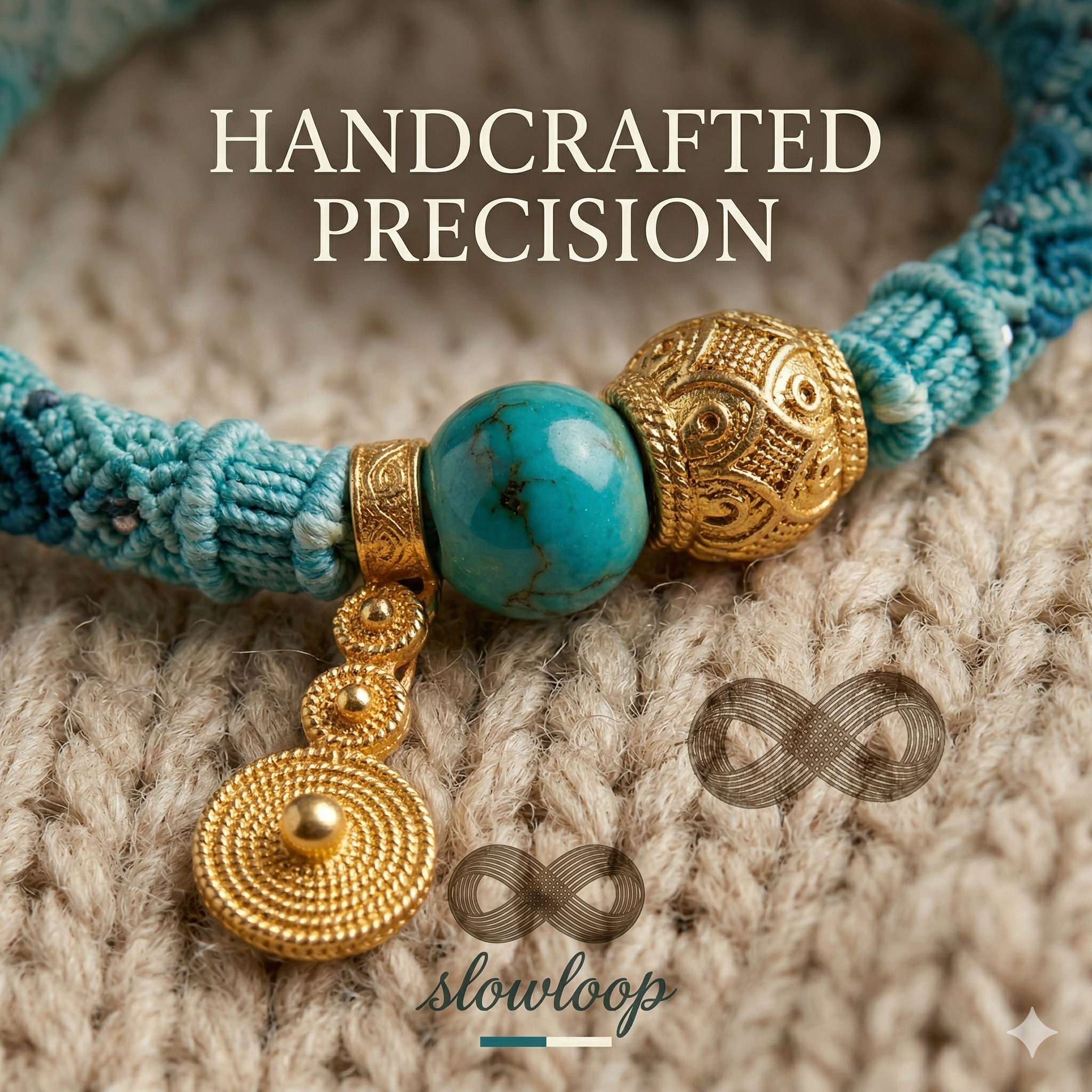 Slowloop | Azure Flow: Hand-Woven Teal Gradient Bracelet with Turquoise & Gold