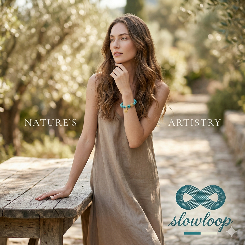 Slowloop | Azure Flow: Hand-Woven Teal Gradient Bracelet with Turquoise & Gold