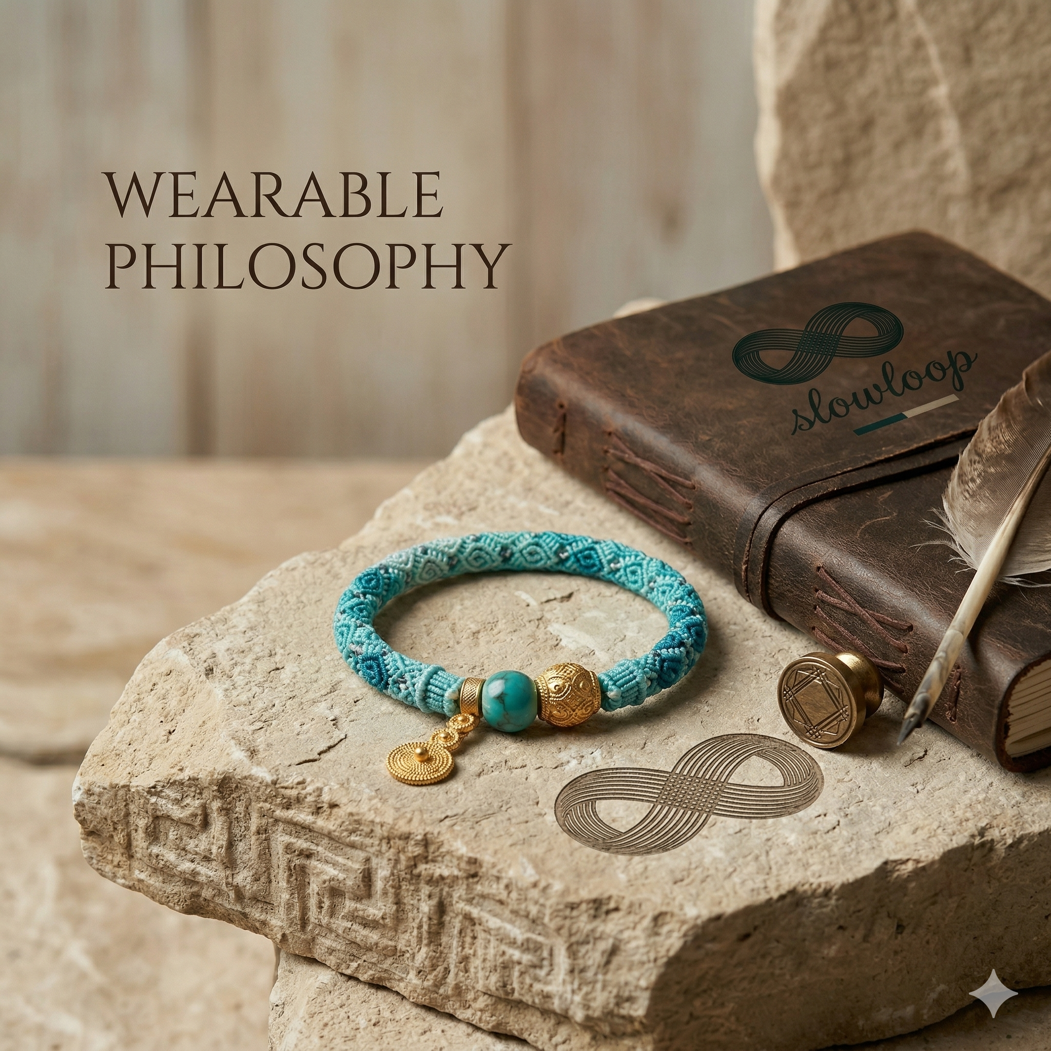 Slowloop | Azure Flow: Hand-Woven Teal Gradient Bracelet with Turquoise & Gold