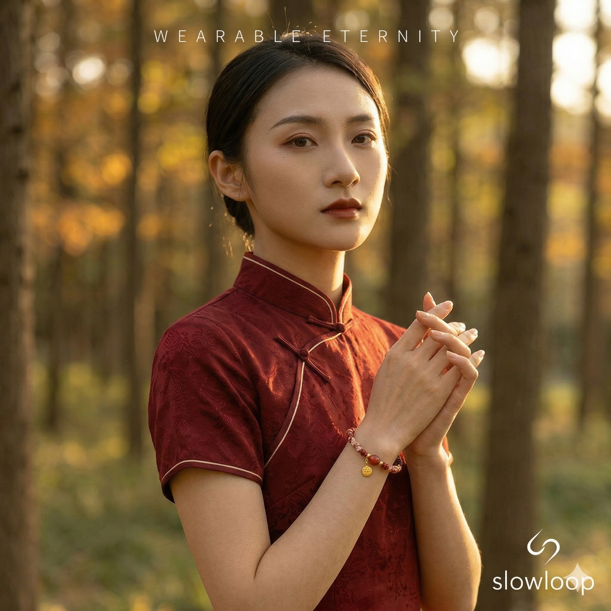 Slowloop | Eternal Fortune: Hand-Woven Red Agate Huiwen Bracelet in Crimson Waxed Cord