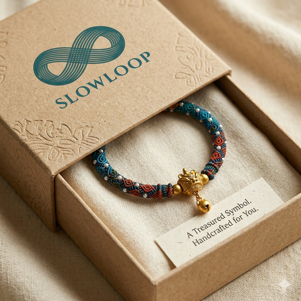 Slowloop | The Guardian’s Pulse: Hand-Woven Teal & Terracotta Macramé with Golden Protection Charm