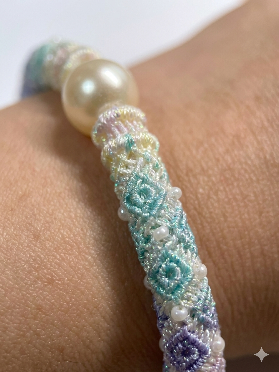Slowloop | The Iridescent Series: "Wearable Morning Mist" Hand-Woven Silk Bracelet with Lustrous Focal Pearl
